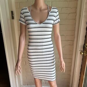 Redhaute size Medium white, gray, and black horizontal striped body con dress